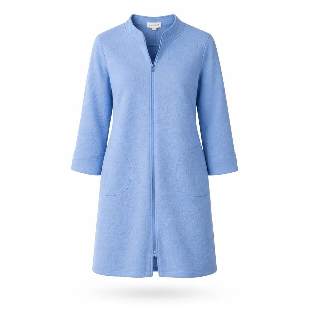 Miss Elaine Blue‎ Quilted Paisley Zip Front Robe Housecoat Pockets Small
